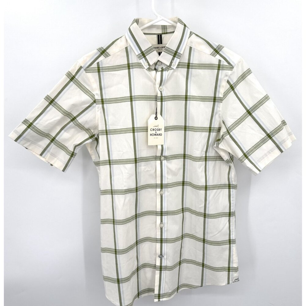 Crosby & Howard Ivory Plaid Short Sleeve Button Down Shirt NWT Sz M‎